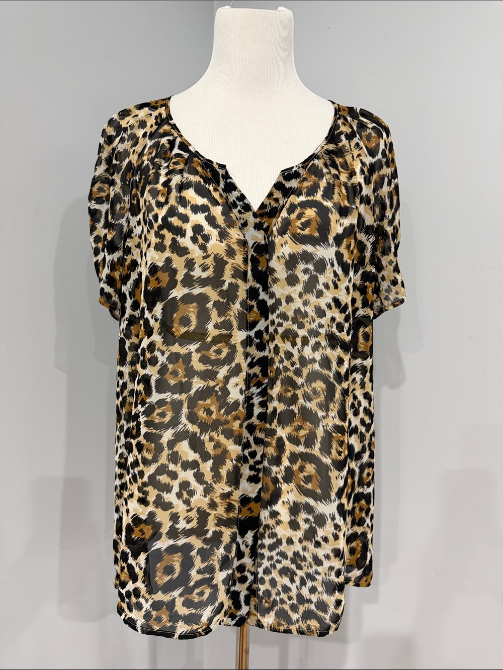 Leopard animal print Print Sheer Tunic - Brown/Black